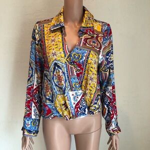 Haute Hippie Multicolored Blouse Women’s Size M Silk Style Bohemian Long Sleeves